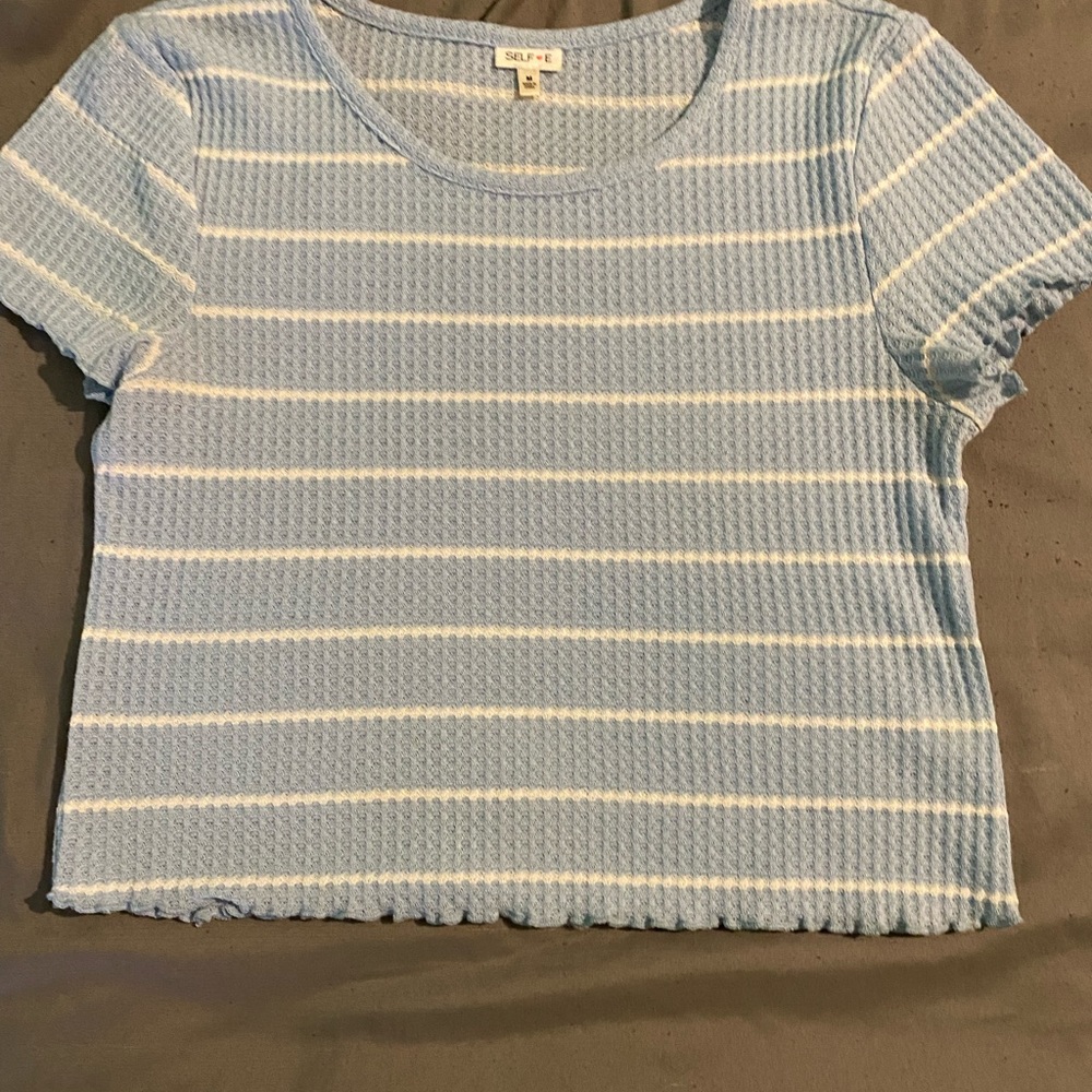 ribbed, blue with white stripes cropped